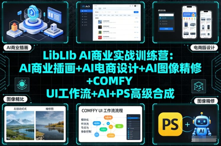 LibLIb AI商业实战训练营：AI商业插画+AI电商设计+AI图像精修+COMFY UI工作流+AI+PS高级合成-柚子网创