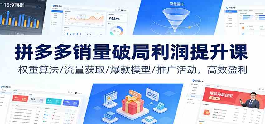 拼多多销量破局利润提升课：权重算法/流量获取/爆款模型/推广活动，高效盈利-柚子网创
